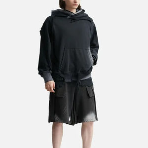 Nouveau sweat à capuche pour homme en molleton délavé à l'acide, logo personnalisé, décontracté, uni, 420g, hiver, surdimensionné, bas déchiré - Product Image 1