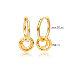 Plain <b>Hoop</b> <b>Earrings</b> Two Hollow Round Charm Turkish Wholesale Handmade 925 <b>Sterling</b> <b>Silver</b> Jewelry - Product Image 2