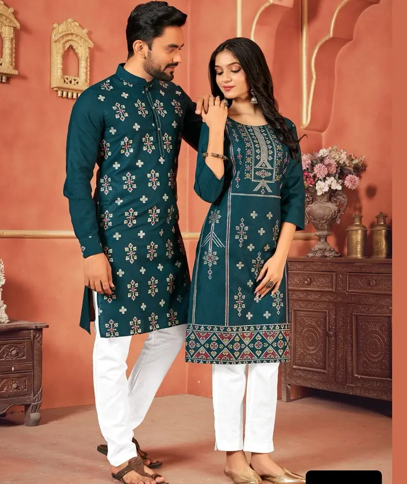 Ensemble lourd kurta kurti pour femmes et hommes robe de Style indien pour mariage broderie de velours vert mariée Lehenga avec chemisier Peplum