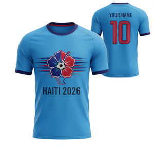 Maglia da tifoso calcio WC 2026 Haiti unisex, T-shirt da calcio con colori della bandiera dei Caraibi, Top promozionale per tifosi di tornei internazionali - Product Image 2