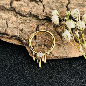 14K Solid <b>Gold</b> Melting Effect Diamond Septum Piercing Fine Jewelry. - Product Image 4