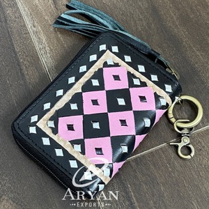 พวงกุญแจกระเป๋าสตางค์หนังแท้ลายตารางหมากรุก ดีไซน์หรูหรา ขนาดเล็กน่ารัก สำหรับผู้หญิง ขายส่ง - Product Image 1