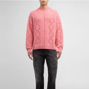 패션 겨울 면 구멍 핑크 사용자 정의 대형 니트 중공 남성 니트웨어 스웨터 점퍼 남성용