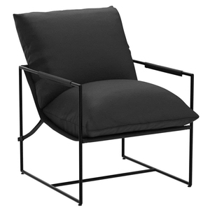 Sillón Minimalista de Tela con Asiento Tapizado y Estructura de Metal Negro para Sala de Estar, Vestíbulo de Hotel y Salas de Espera - Product Image 1