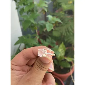 Rose Quartz Engagement Round <b>Ring</b> 925 Sterling Silver Handmade Gemstone <b>Ring</b> Wholesale Jewelry Supplier - Product Image 3