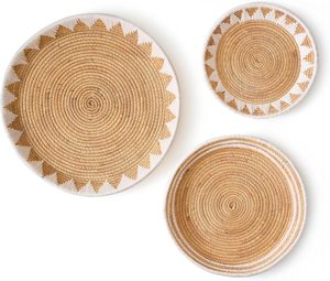 Ensemble de plateaux plats en herbe naturelle tissés à la main de style bohème - Décoration murale multi-usages et plateau de service - Product Image 5