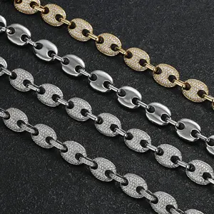 Collier chaîne à maillons en argent 925 pour homme, style hip-hop, serti de moissanite, motif grains de café et nez de cochon, bijoux de rappeur de luxe, type choker - Product Image 2