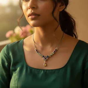 Collar de Plata 925 con Piedras Preciosas de Colores para Mujer, Estilo Religioso con Zafiro, Turquesa, Coral, Ágata, Cuarzo, Regalo Perfecto - Product Image 1