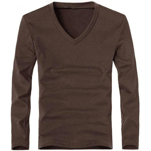 Camiseta informal transpirable ajustada de poliéster/algodón de manga larga con cuello redondo para hombre, envío DDP térmico liso - Product Image 5