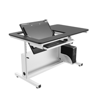 Bureau informatique convertible VersaDesk Revolution à hauteur réglable, contemporain, blanc/noir, bois/acier, pour 2 moniteurs, avec gestion des câbles intégrée