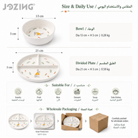 Lot de vaisselle en céramique pour enfants motif lapin mignon, assiette et bol en porcelaine divisés, vaisselle d'alimentation pour tout-petits, vente en gros uniquement