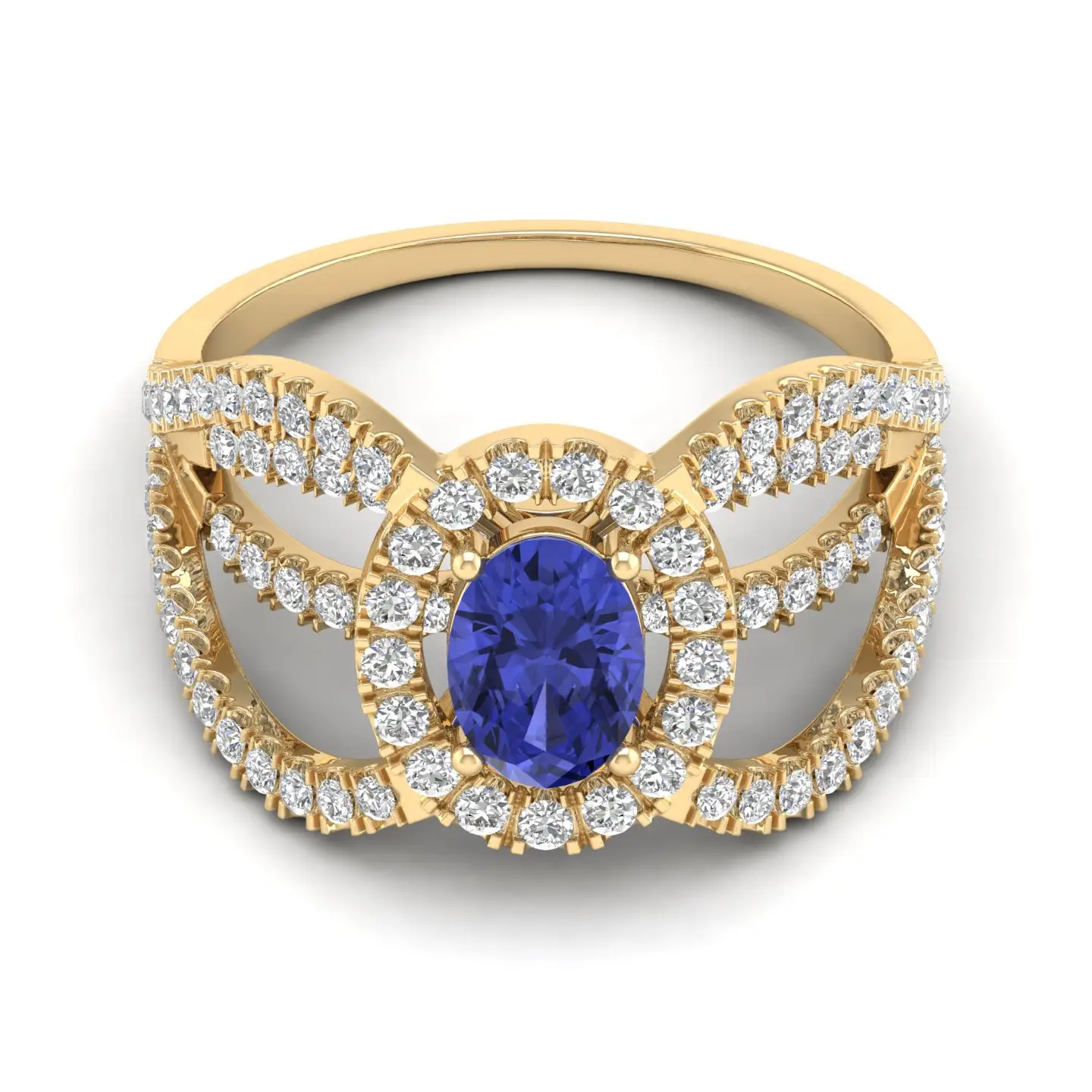 Batu permata Tanzanite biru 18k, cincin emas kuning padat berlian alami batu potong Oval Tanzanite cincin buatan tangan emas padat