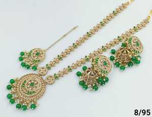 Conjunto de collar largo elegante chapado en oro de piedra tradicional india y de moda con pendiente Jumkha Mangtika conjunto de joyería para mujer - Product Image 3