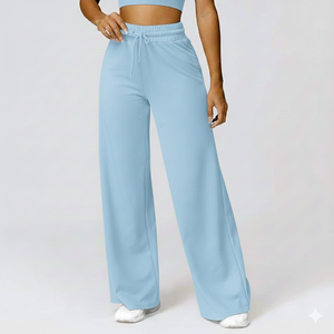 Pantalons de survêtement pour femmes, taille haute, jambes larges, dentelle, devant plat, tissu doux, coupe décontractée, chauds, confortables, décontractés, hiver 2025 - Product Image 4