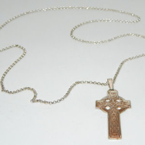 Collana in argento Sterling 925 con ciondolo a croce celtica placcato oro perla d'acqua dolce stile geometrico religioso - Product Image 4