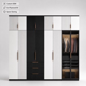 Armoire moderne <span class=keywords><strong>en</strong></span> bois <span class=keywords><strong>noir</strong></span> <span class=keywords><strong>et</strong></span> <span class=keywords><strong>blanc</strong></span> avec portes à panneaux plats <span class=keywords><strong>et</strong></span> poignées métalliques, 4 tiroirs, meuble de chambre à coucher gain de place - Product Image 1