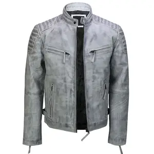 Herren Echt leder Antik Wash Retro Vintage Style Biker Jacke Slim Fit Bomber