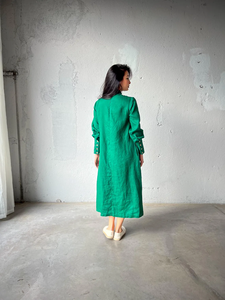 Loose <b>Linen</b> Dress Puff Sleeve <b>Linen</b> Turtleneck Dress Long <b>Linen</b> Summer Maxi Dress - Product Image 4