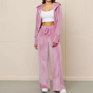 Tenues 2 pièces pour femmes Survêtement en velours Deux pièces Survêtements Sweat à capuche zippé Jacke Casual Jogging Set avec poches - Product Image 3