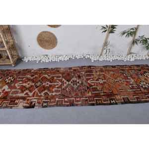 Tapis Kilim Vintage Marron Orange 2.8 X 9.2ft Classique Rectangle Motif Abstrait Laine Matériel Latex Support pour Salon Couloir - Product Image 3