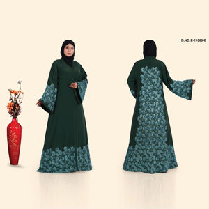 Shrug en tissu Nida à devant ouvert avec broderie florale sur le dos et manches évasées pour femmes vêtements modestes - Product Image 2