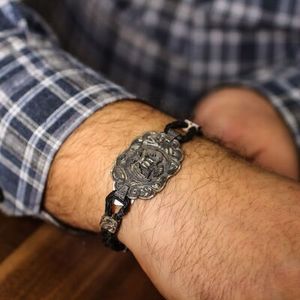 Brazalete Envolvente para Hombre con Diseño de Águila Otomana en Plata Tibetana Grabada a Mano, Accesorio de Moda - Product Image 1