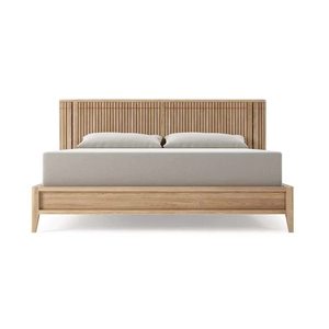 Estructura de cama moderna de alta gama hecha de marco de madera maciza de teca con almacenamiento de estante en el cabecero para uso en el dormitorio interior - Product Image 5