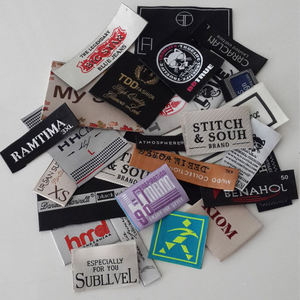 Etiquetas tejidas de alta densidad de Damasco personalizadas, etiquetas de manga de ropa de algodón impresas de calidad, diseño Popular para prendas - Product Image 3