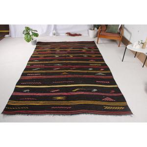Grand tapis vintage 5,6x8,4 pi (170x257 cm), tapis persan turc Kilim noir - Product Image 1