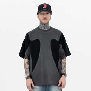 Camiseta de Diseño Moderno con Lavado Ácido, Tela de Retazos, Estilo Holgado Informal para Hombre y Mujer, Camisetas Lisas a Bajo Precio - Product Image 6