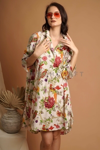Robe chemise décontractée pour femmes, en coton floral d'été, pour les vacances à la plage, silhouette ample, grande taille, respirante, écologique - Product Image 2
