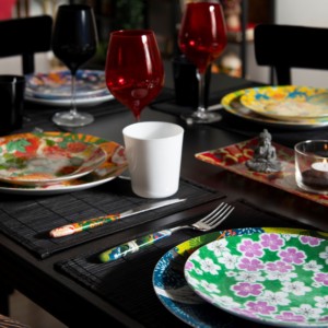 Durable Stainless Steel Flatware Set 24-pcs Mirror Polish Country Multicolor Japanese Geisha Oriental Design Kimono by Excelsa - Product Image 5