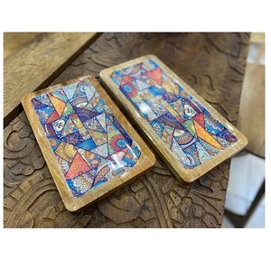 Vente en gros Plateau de service rond en bois de noyer brun rustique Offre Spéciale avec poignées - Product Image 5