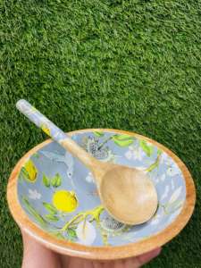 Bol en émail en bois de manguier de style européen de qualité supérieure fabriqué à la main cuillère de service polie stockée de haute qualité pour les occasions de fête - Product Image 5