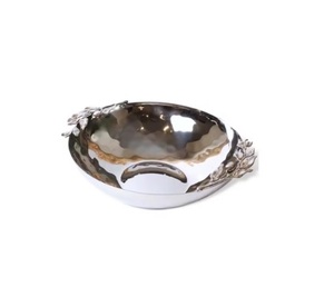 Design élégant Bol de service en métal argenté fini avec dates Bol de service en aluminium martelé avec motif de feuilles en vrac - Product Image 1