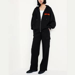 Ensemble de sport 2 pièces OEM pour femme : veste de jogging personnalisée avec fermeture éclair et pantalon de survêtement large, imprimé 3D en relief, idéal pour la gym et le fitness - Product Image 5