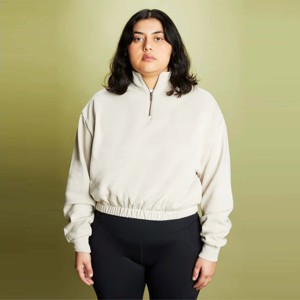 Sweat-shirt neutre à col cheminée et fermeture éclair pour femme - Pull confortable et élégant à demi-zip avec col cheminée, idéal pour un usage décontracté - Product Image 1