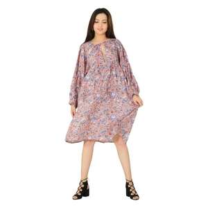 ชุดเดรสแขนยาวผ้าคอตตอนพิมพ์ลายดอกไม้ชุดเดรสลำลองสไตล์โบฮีเมียนฮิปปี้ทรงเอไลน์สำหรับตกแต่งลูกไม้ที่เป็นมิตรต่อสิ่งแวดล้อม - Product Image 3