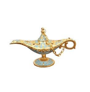 Lámpara clásica de Aladino Genie Light Arabian Craft Metal Halloween Home Decor Gold Blue 1 Piece Genie Lamp - Product Image 1