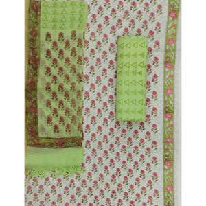Unstitched <b>Block</b> <b>Printed</b> Cotton Kota Doriya Dupatta with Salwar Kameez and Lehenga Choli Set of 4 Pakistani Dress Style - Product Image 1