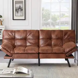 Converteerbare Lederen Slaapbank-3 Verstelbare Hoeken Getuft Faux Lederen Slaper Slaapbank Voor Woonkamer Loveseat Bank Cum Bed