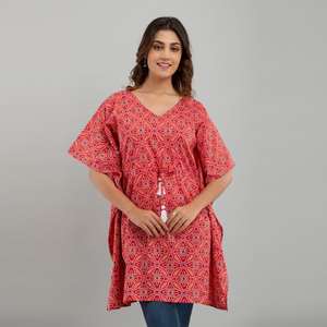 Robe caftan en coton imprimé Bandhani rose SHKUP1232 pour les occasions de cocktails - Product Image 4