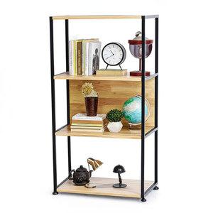 Étagère à 4 niveaux moderne 60x30x110cm en bois d'hévéa avec structure en fer KS68227 pour salon, bureau et chambre d'enfant - Product Image 1
