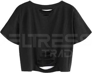 เสื้อครอปท็อปแขนสั้นคอกลมทรงปกติ ผ้าคอตตอน/โพลีเอสเตอร์ คุณภาพสูงสำหรับผู้หญิง ฤดูร้อน จาก Apparel Pakistan - Product Image 2