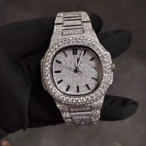 Moissanite Diamond <b>Mens</b> Watch Premium Quartz Movement Luxury Mechanical Look Alloy Case 5mm Thickness Fashion Wristwatch - Product Image 1