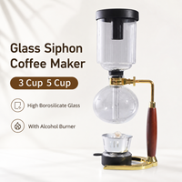 Cafetière à siphon en verre borosilicate avec poignée en bois et cadre doré, préparation manuelle, coffret cadeau
