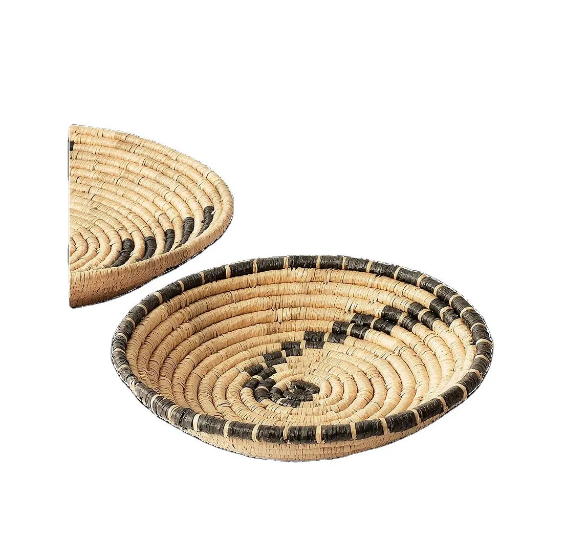 Boho Decor Natural And Black Seagrass Woven Basket Disc Wall Decor African Wall Basket