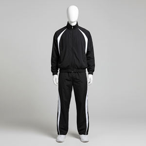 Ensemble de survêtement en nylon noir et blanc pour homme avec veste zippée à col montant et pantalon assorti, style streetwear décontracté - Product Image 3