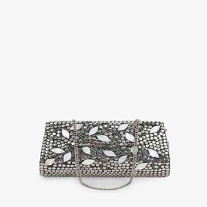 Pochette en métal noir avec clous argentés et incrustations en forme de feuille de nacre. Disponible au prix de gros. - Product Image 1