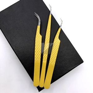 Pince à épiler d'extension de cils en acier inoxydable japonais de haute qualité avec logo personnalisable pointes pointues en fibre de volume jaune durable - Product Image 2